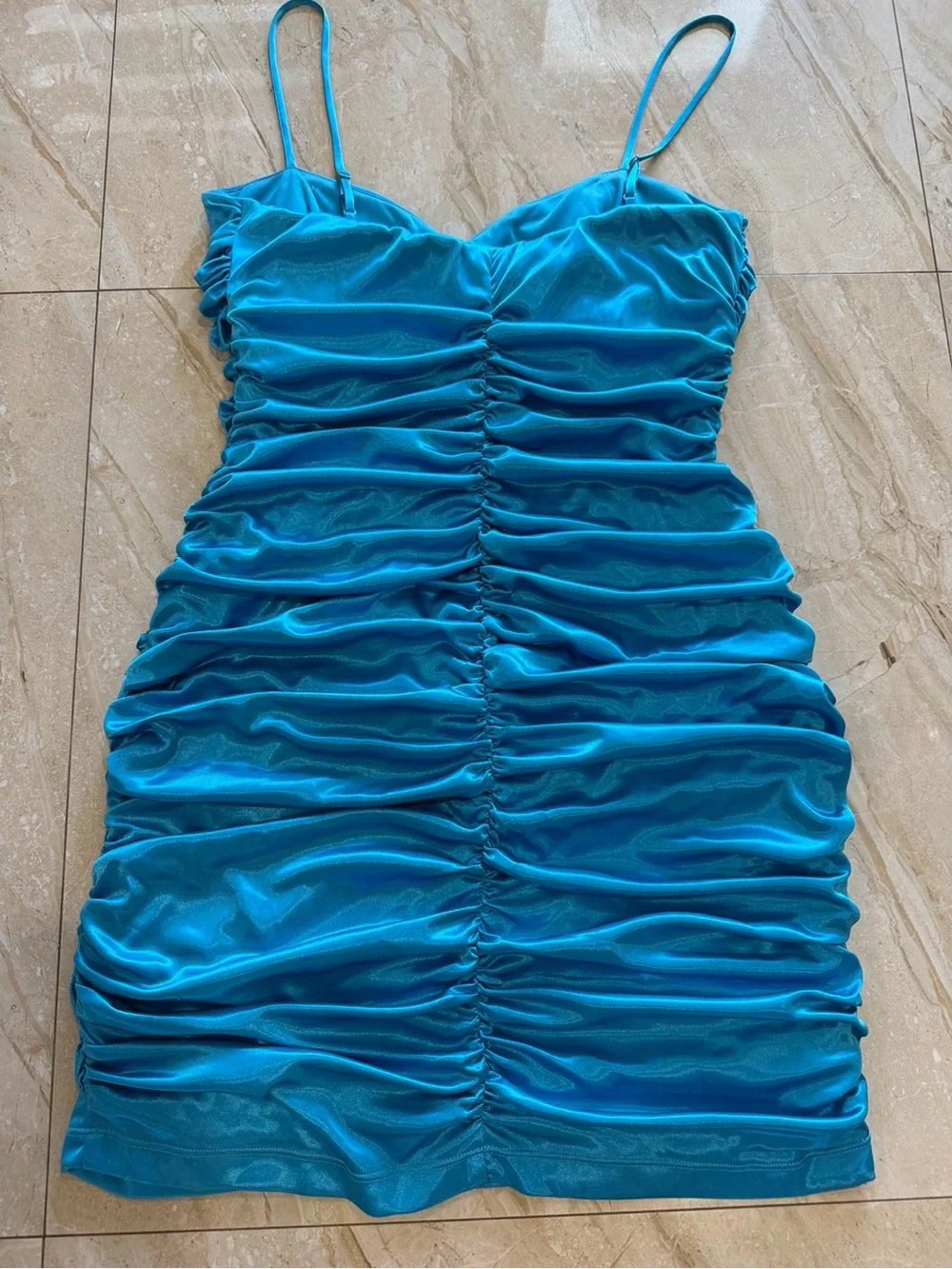 B. Darlin XL Turquoise Ruched Bodycon Mini Dress Spaghetti Strap Party Prom